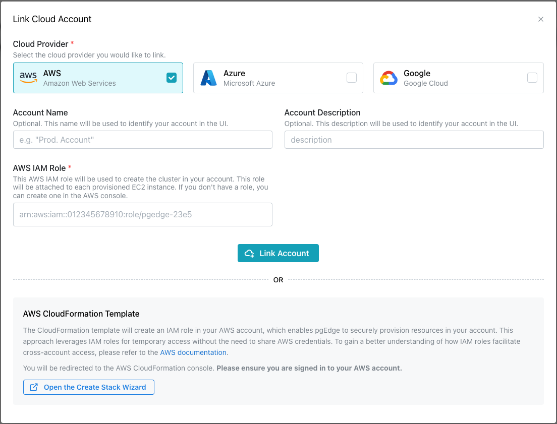 Link Cloud Account dialog